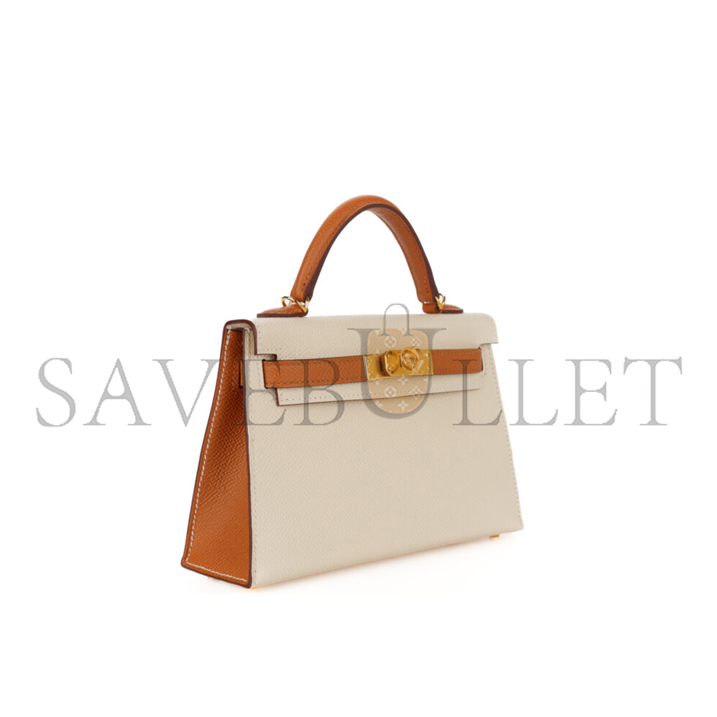 HERMÈS MINI KELLY II CREAM WHITE EPSOM GOLD HARDWARE (19*12*5.5cm) 